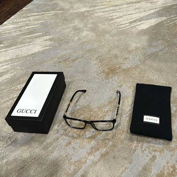 Gucci Core Optical Frame black  plastic frames with gold accents EUC 8059 52 - Picture 1 of 14